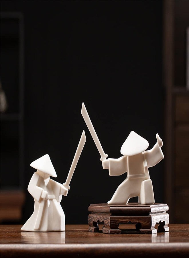 LYART Tea Pet Warrior Statue Figurine Tea Ornament Accessories Cute Kung Fu Tea Decoration Gift for Tearoom Home Office Children's Day Gift for Tea Lover (White1 and White2) - Image 1